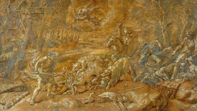 Une chasse au sanglier - Giulio Romano image 1 copie peinte à la main à l’huile