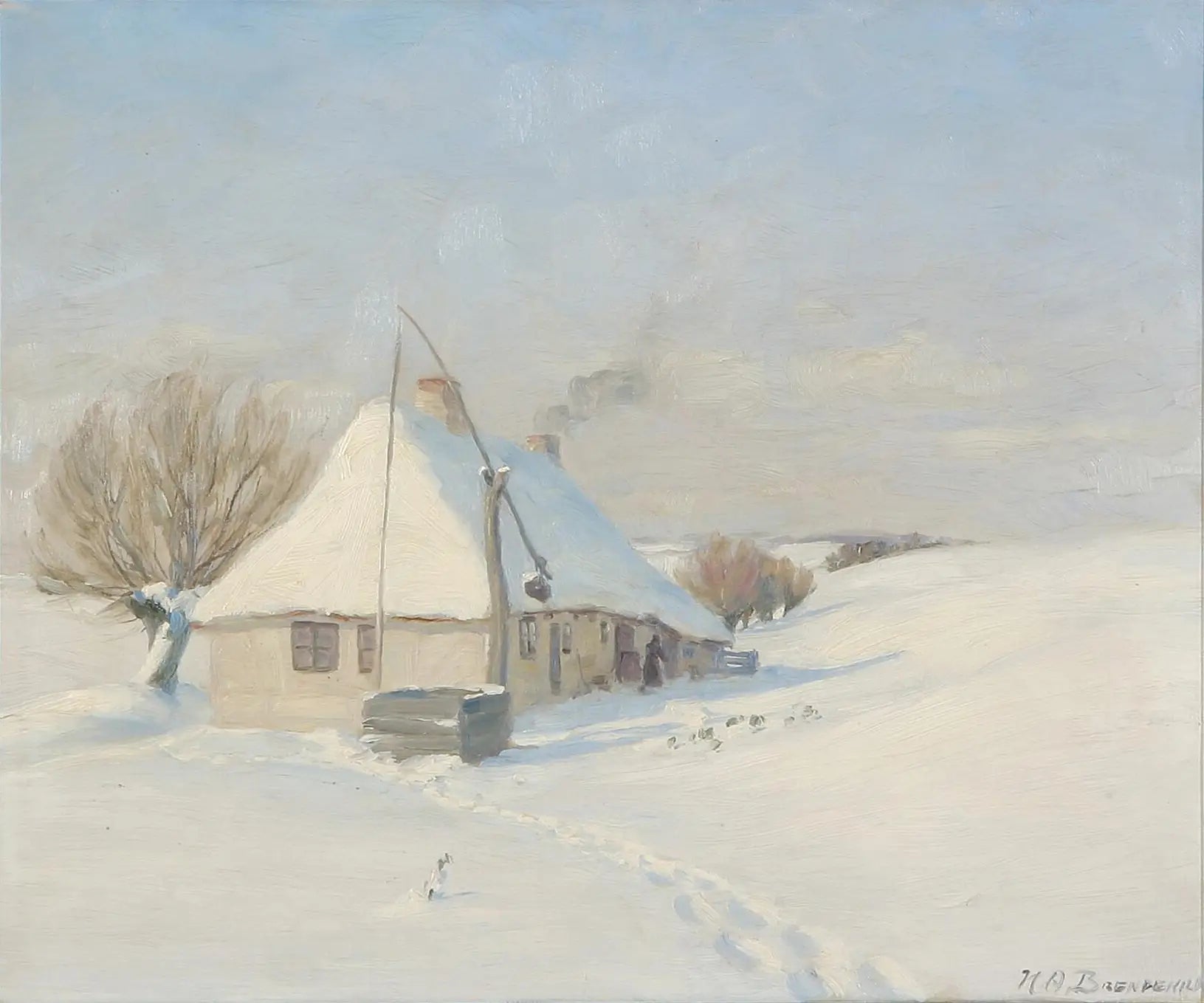 Une claire journée d'hiver. Hørby Mark sur Funen. - H. A. Brendekilde image 1 copie de tableau peinte à la main