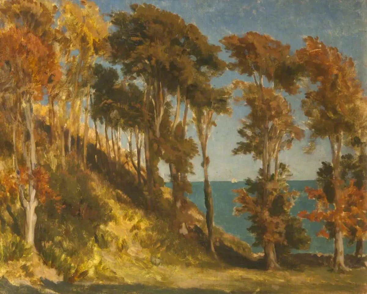 Une colline boisée avec la mer au-delà - Frederic Leighton image 1 tableau peint à l’huile sur toile
