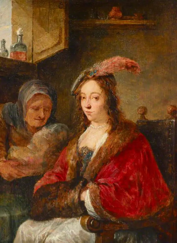 Une dame avec sa nourrice - David Teniers le Jeune image 1 copie peinte à la main à l’huile