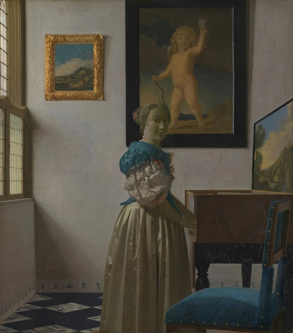 Une dame debout au virginal - Johannes Vermeer image 1 reproduction de peinture à l’huile