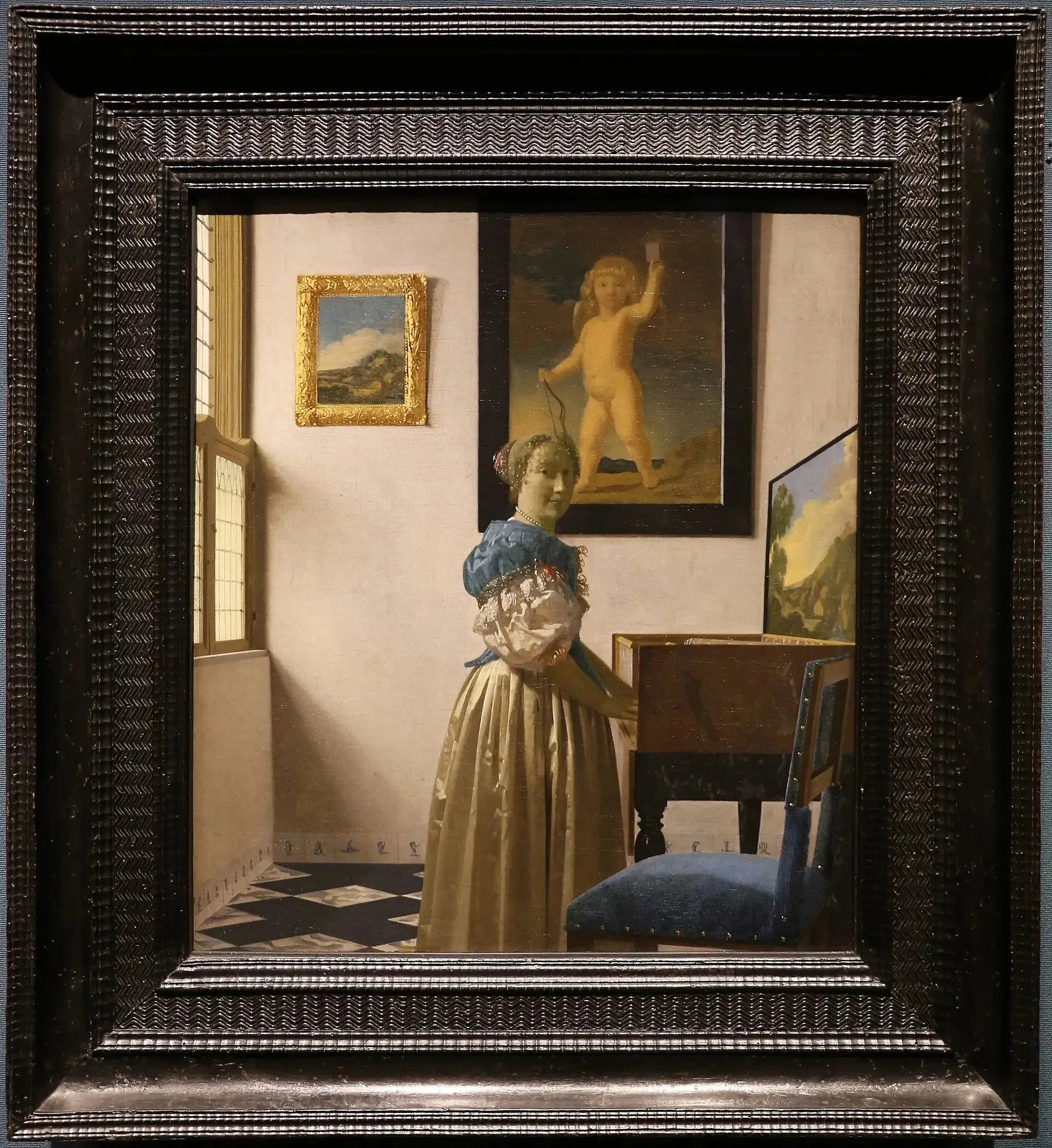Une dame debout au virginal - Johannes Vermeer image 2 copie de tableau peinte à la main
