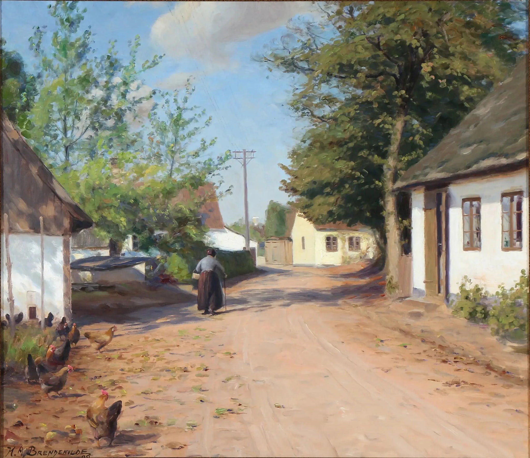 Une femme âgée dans la rue d'un village - H. A. Brendekilde image 1 copie de tableau peinte à la main