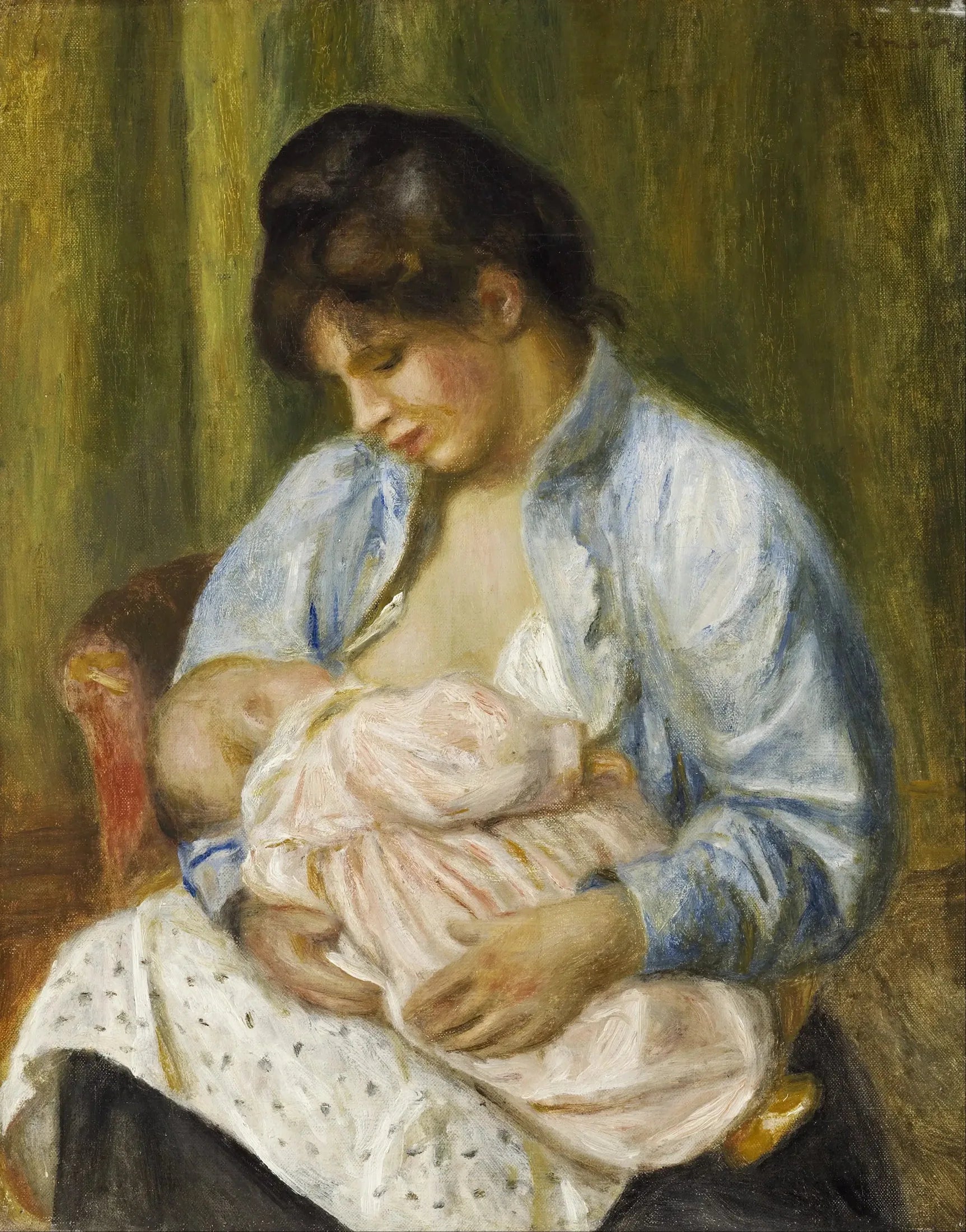 Une femme allaitant un enfant - Pierre-Auguste Renoir image 1 copie peinte à la main à l’huile