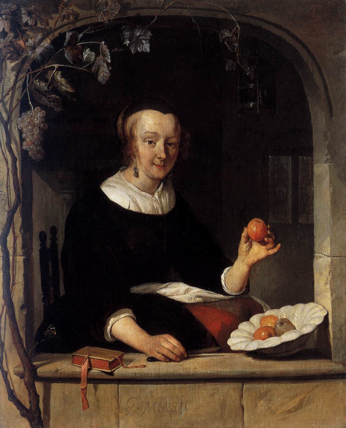 Une femme assise à une fenêtre - Gabriel Metsu image 1 reproduction de peinture à l’huile