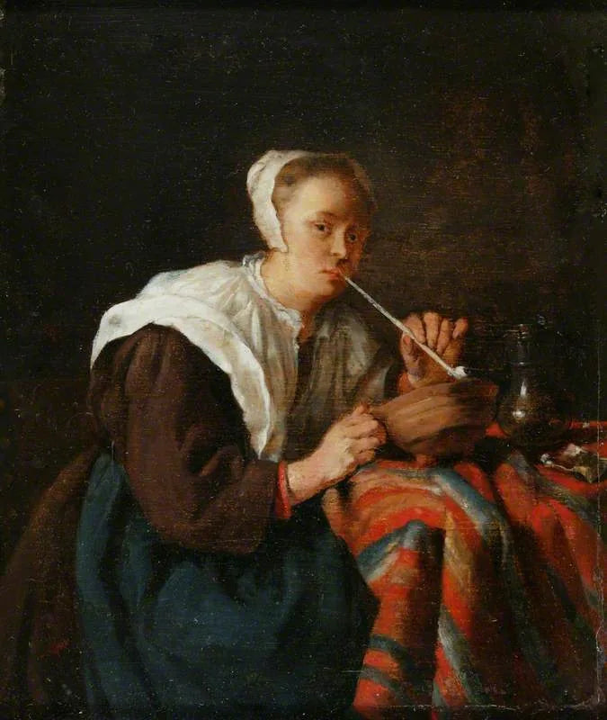 Une femme assise fumant la pipe (copie d'un original) - Gabriel Metsu