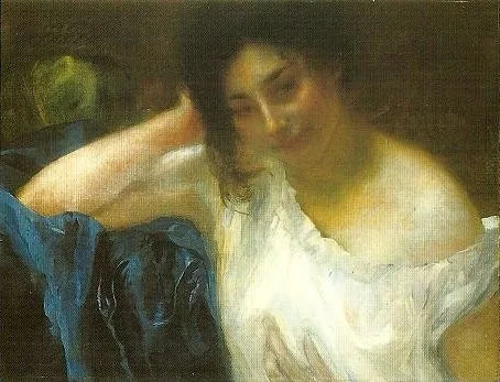 Une femme avec un drapé bleu. - Albert Besnard image 1 reproduction artisanale de tableau