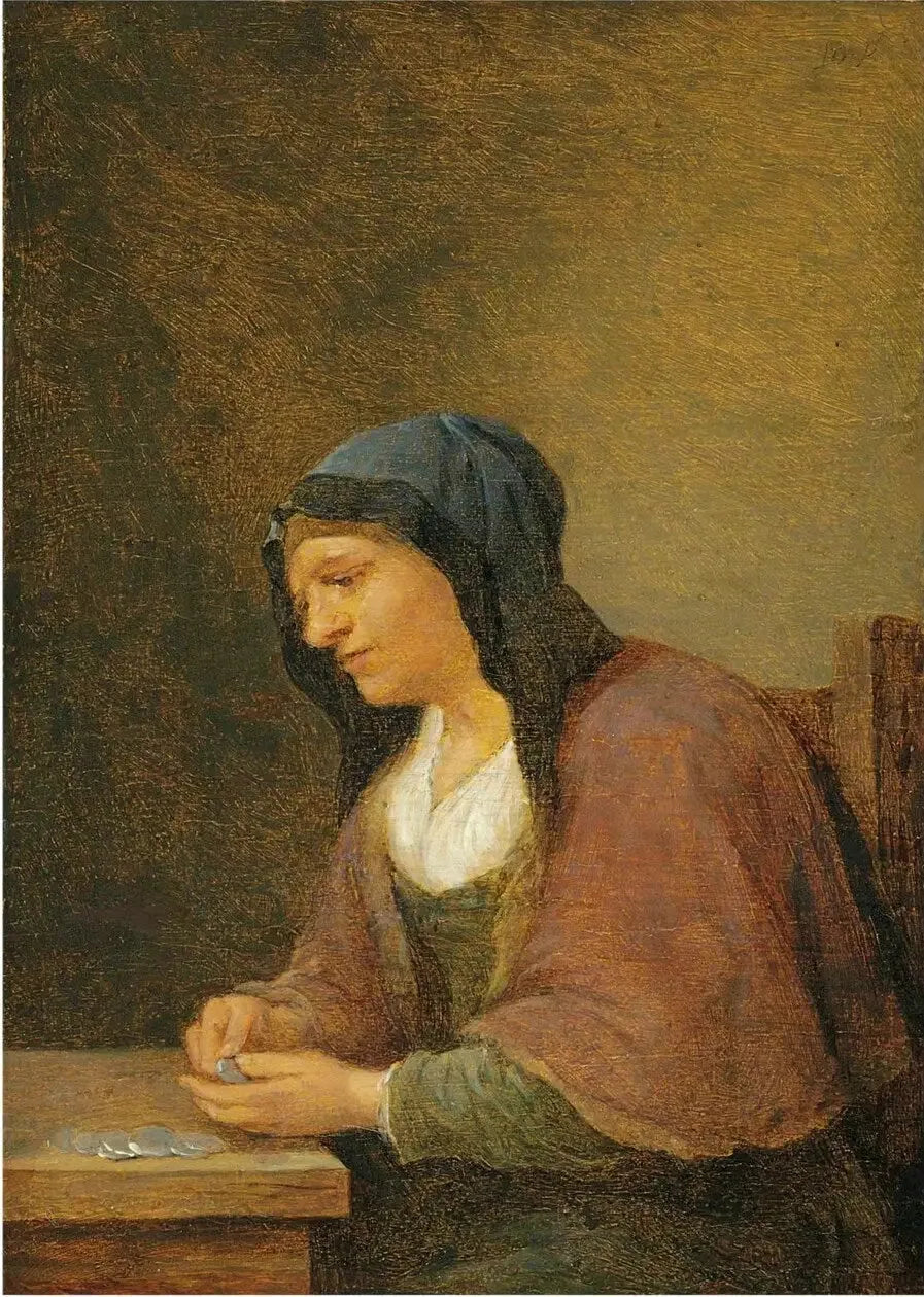 Une femme comptant de l'argent - David Teniers le Jeune image 1 copie de tableau peinte à la main