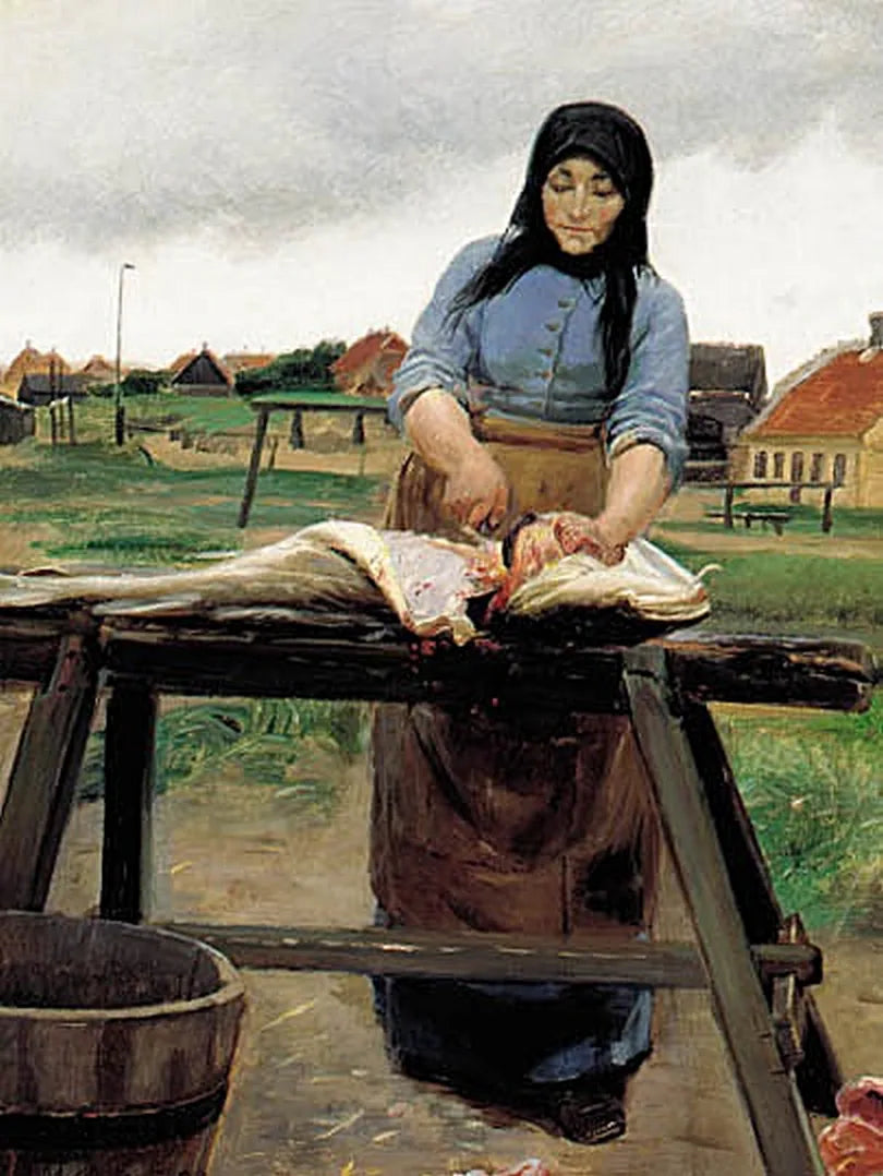 Une femme de Skagen en train de découper un aiglefin. - Michael Peter Ancher
