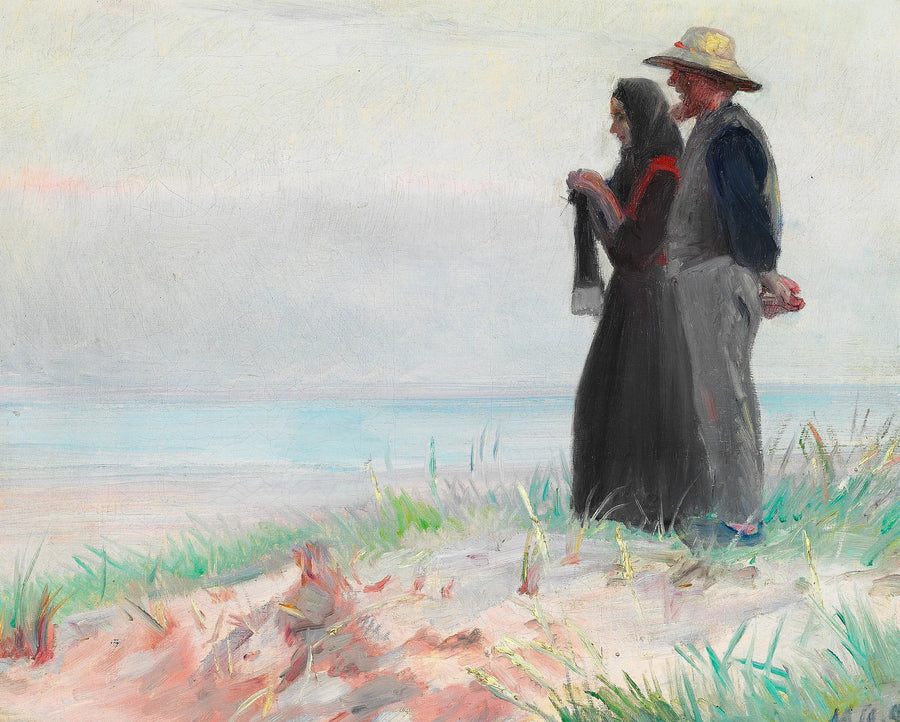 Une femme de Skagen, en train de tricoter, et son mari sur la plage. - Michael Peter Ancher