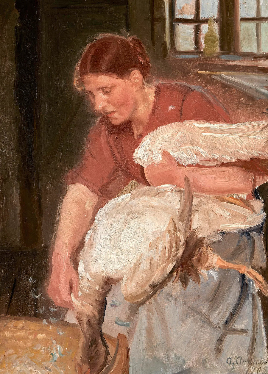 Une femme de Skagen plume une oie. - Anna Ancher