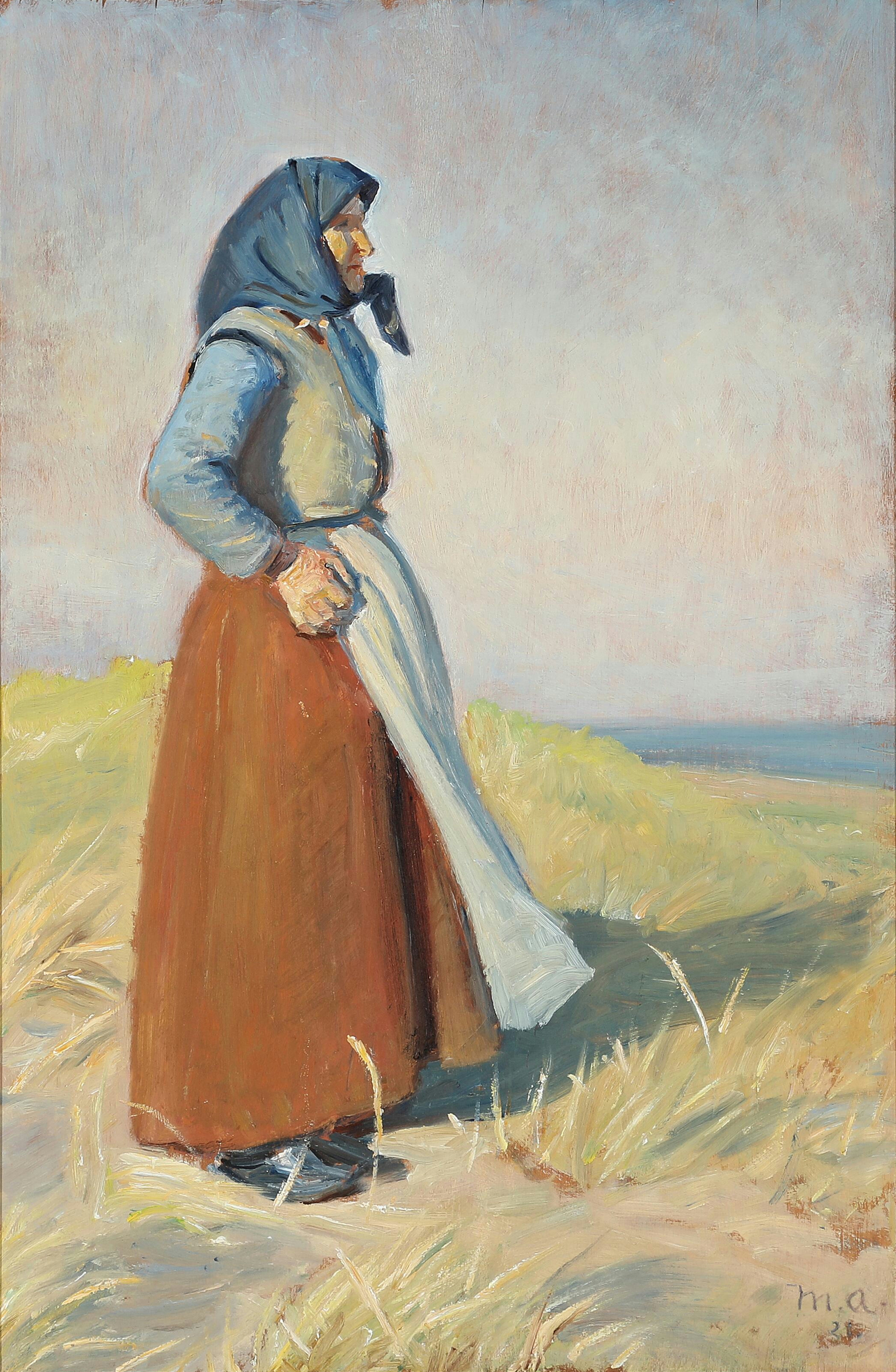 Une femme de Skagen sur les dunes. - Michael Peter Ancher image 1 tableau peint à l’huile sur toile