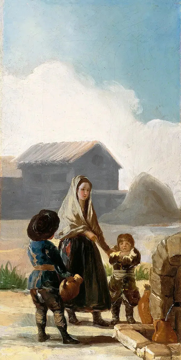 Une femme et deux enfants à la fontaine - Francisco de Goya image 1 reproduction de peinture à l’huile