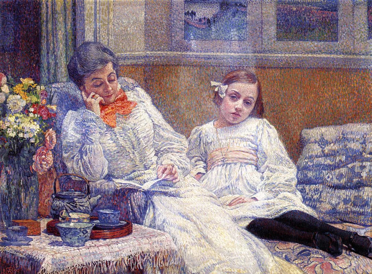 Une femme lisant et une fillette - Théo van Rysselberghe image 1 reproduction artisanale de tableau