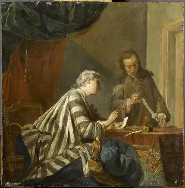 Une femme occupée à acheter une lettre - Jean Siméon Chardin image 1 copie de tableau peinte à la main