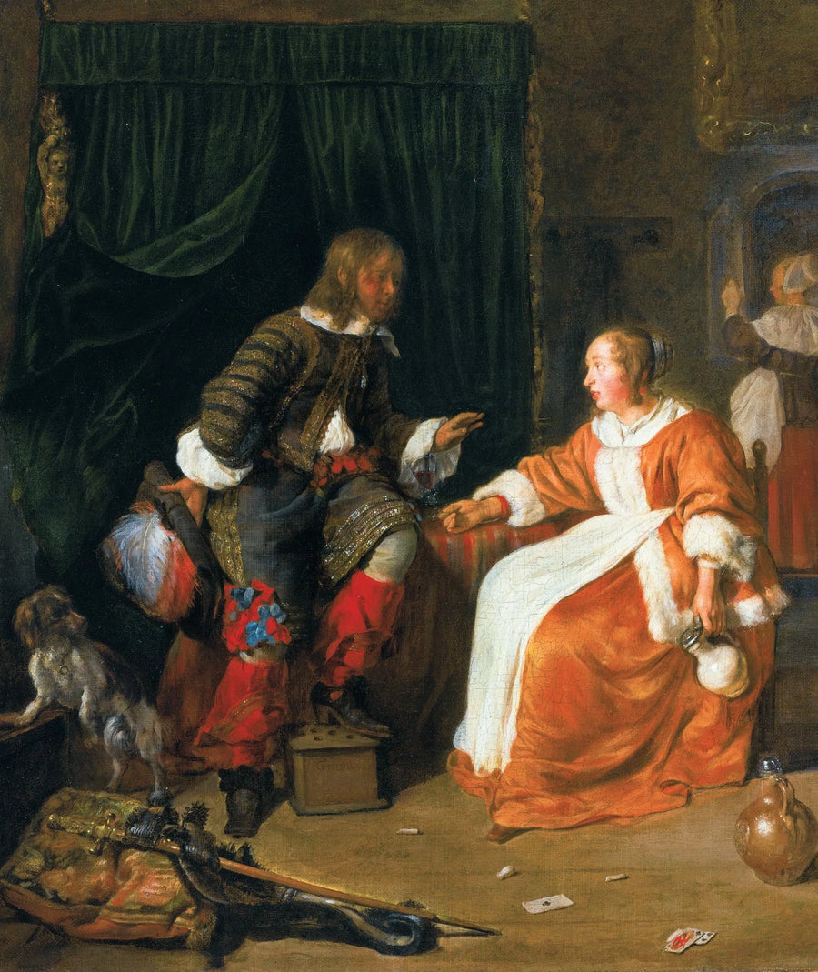 Une femme offre un verre de vin à un homme - Gabriel Metsu