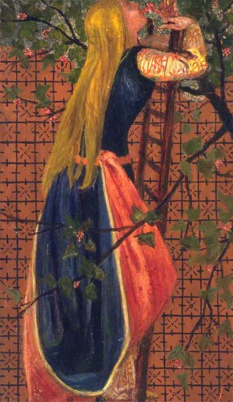 Une femme sur une échelle sentant une fleur - Edward Burne-Jones image 1 reproduction d’œuvre d’art à l’huile
