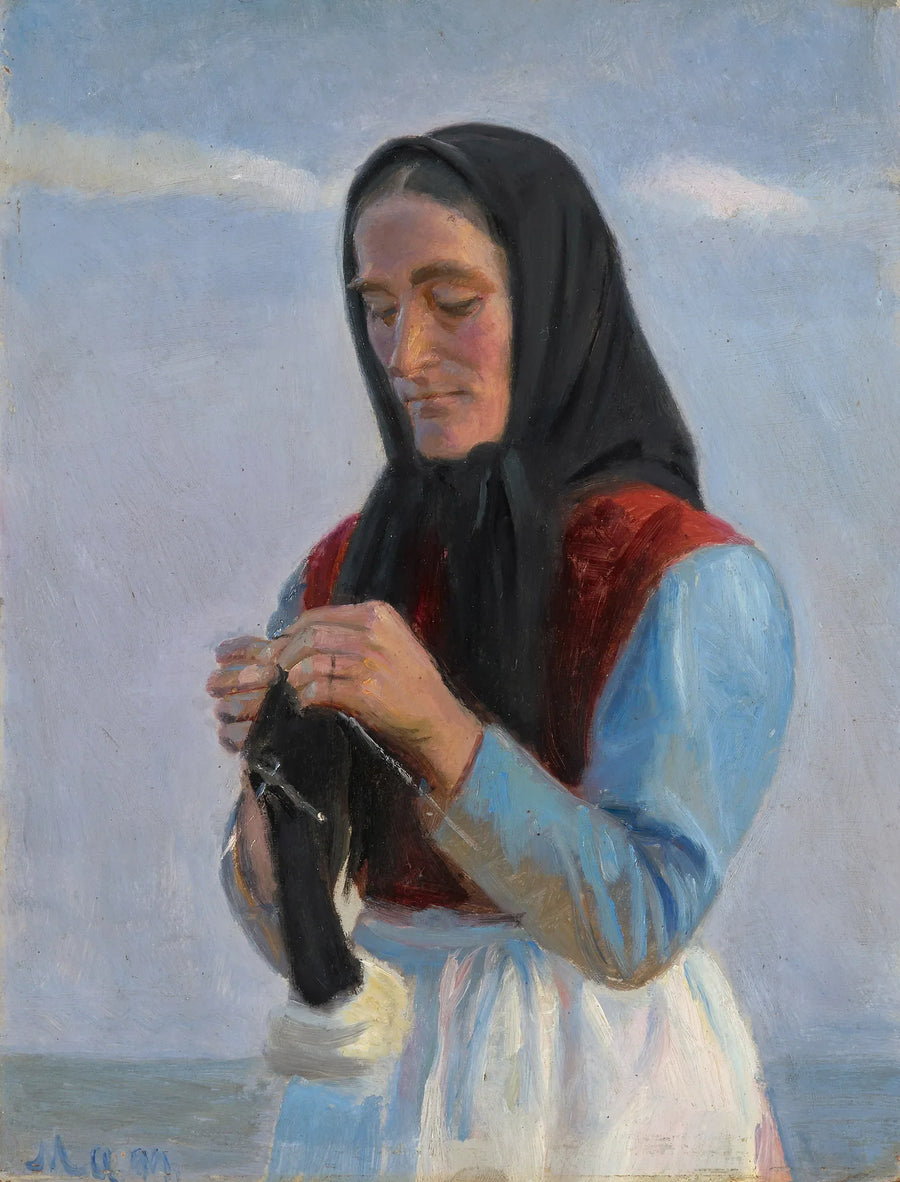 Une femme tricote sur la plage. - Michael Peter Ancher
