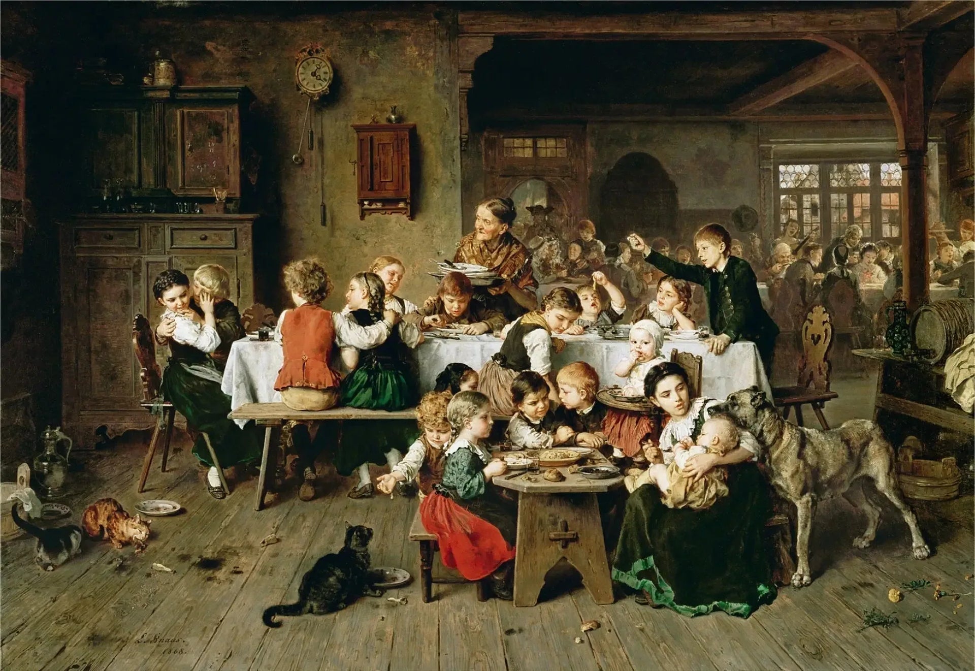 Une fête d'enfants (la table des enfants) - Ludwig Knaus image 1 reproduction de peinture à l’huile