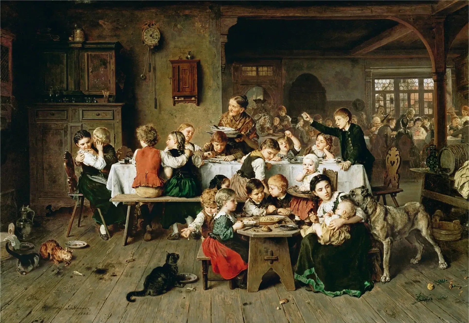 Une fête d'enfants (la table des enfants) - Ludwig Knaus image 1 reproduction de peinture à l’huile