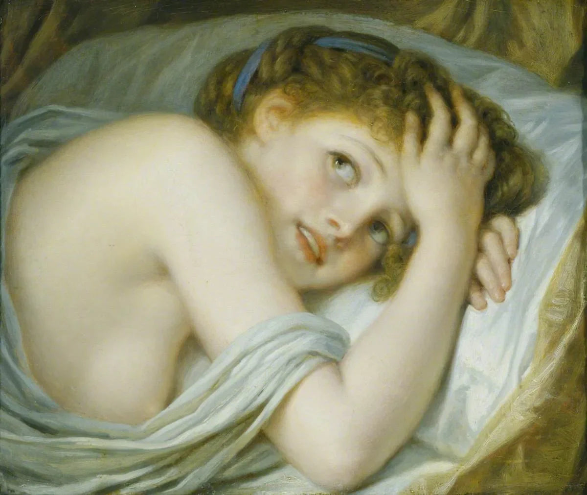 Une fille allongée dans son lit - Jean-Baptiste Greuze image 1 copie peinte à la main à l’huile
