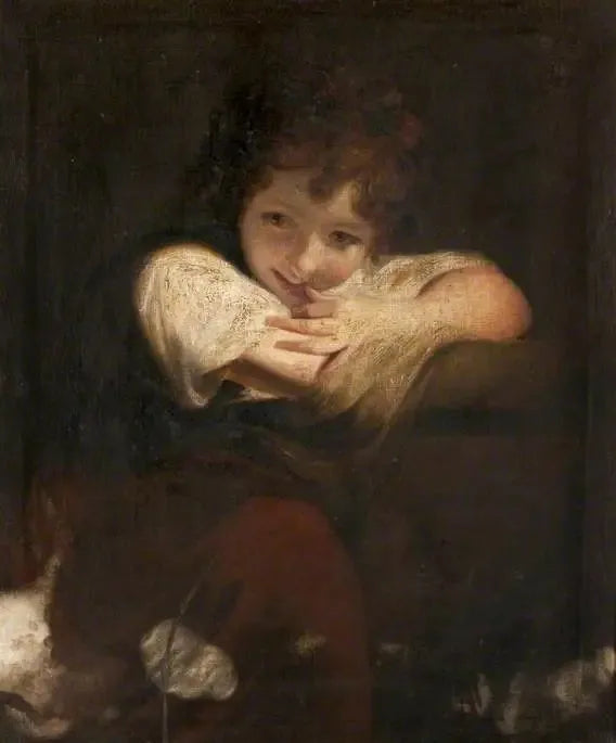 Une fille appuyée sur un piédestal (La fille qui rit) - Joshua Reynolds image 1 copie peinte à la main à l’huile