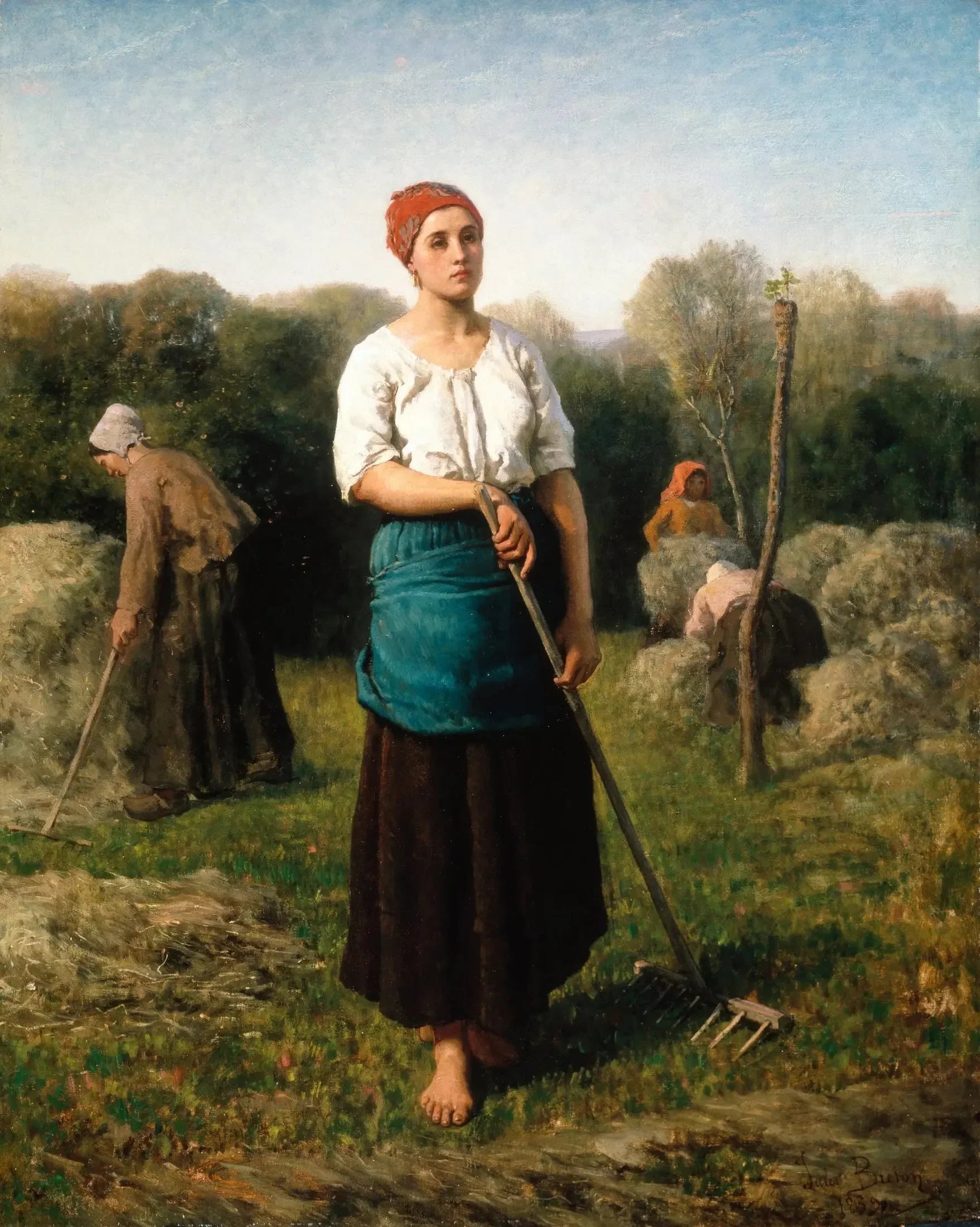 Une fille avec un râteau - Jules Breton image 1 reproduction artisanale de tableau