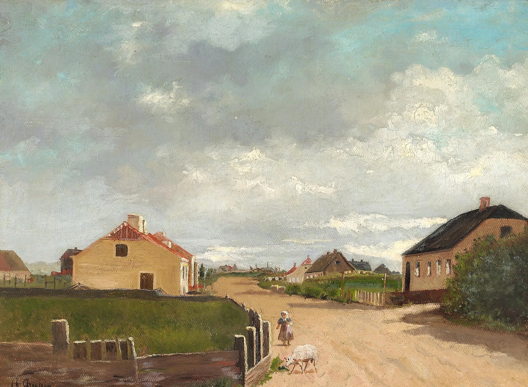 Une fille dans une rue de Skagen. - Anna Ancher image 1 copie peinte à la main à l’huile