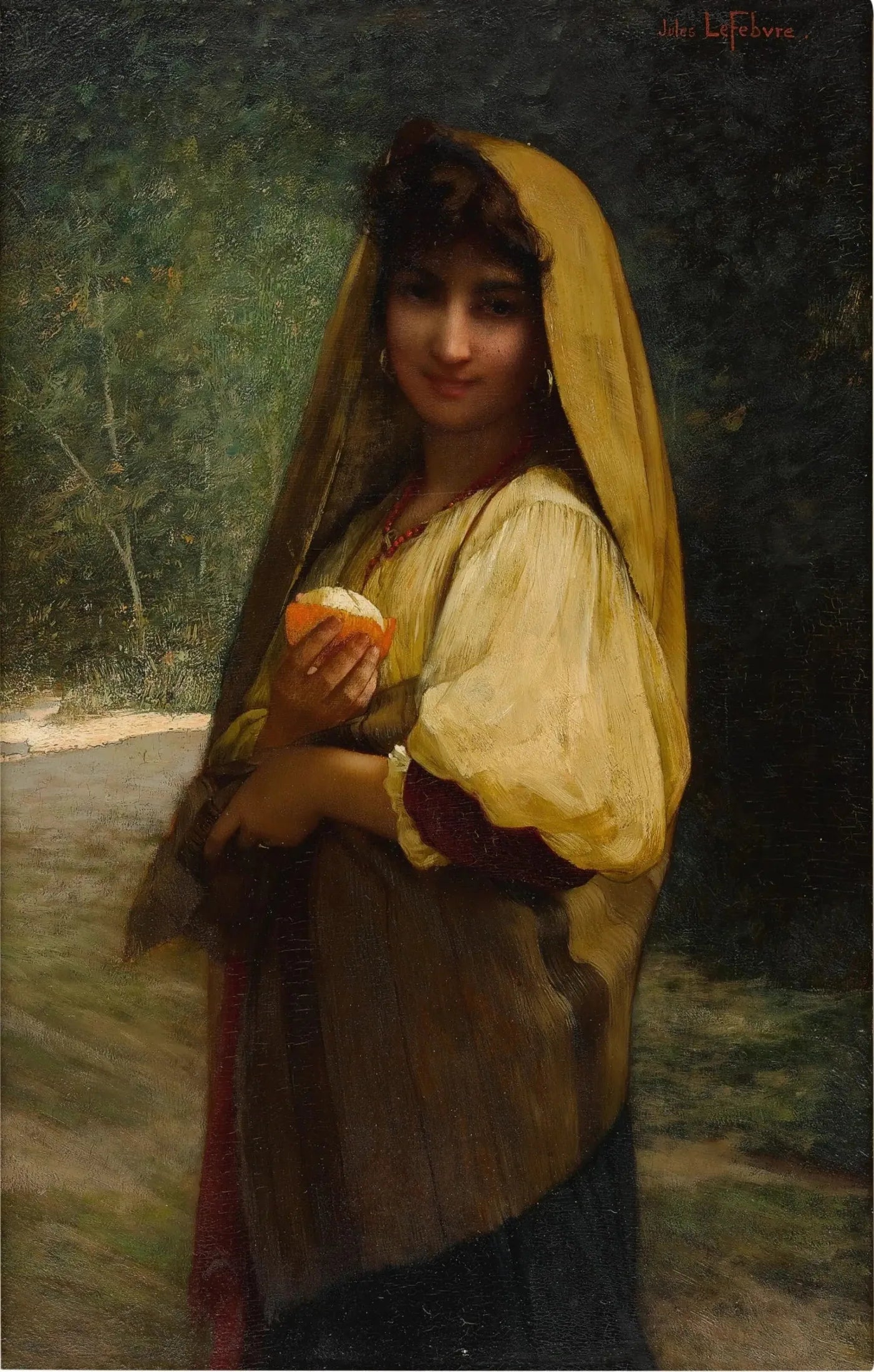 Une fille italienne avec une orange - Jules Lefebvre image 1 tableau peint à l’huile sur toile