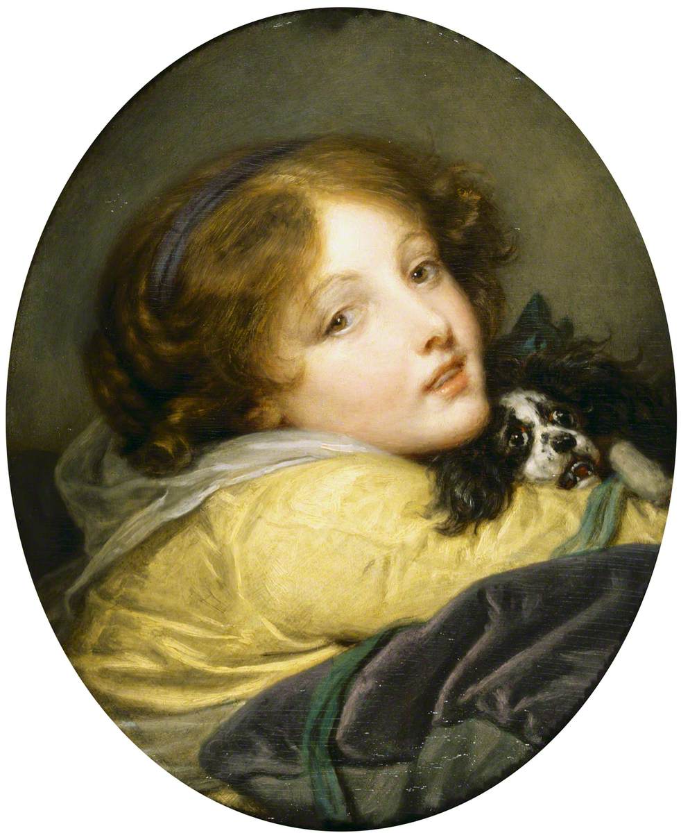 Une fille tenant un épagneul - Jean-Baptiste Greuze image 1 copie de tableau peinte à la main