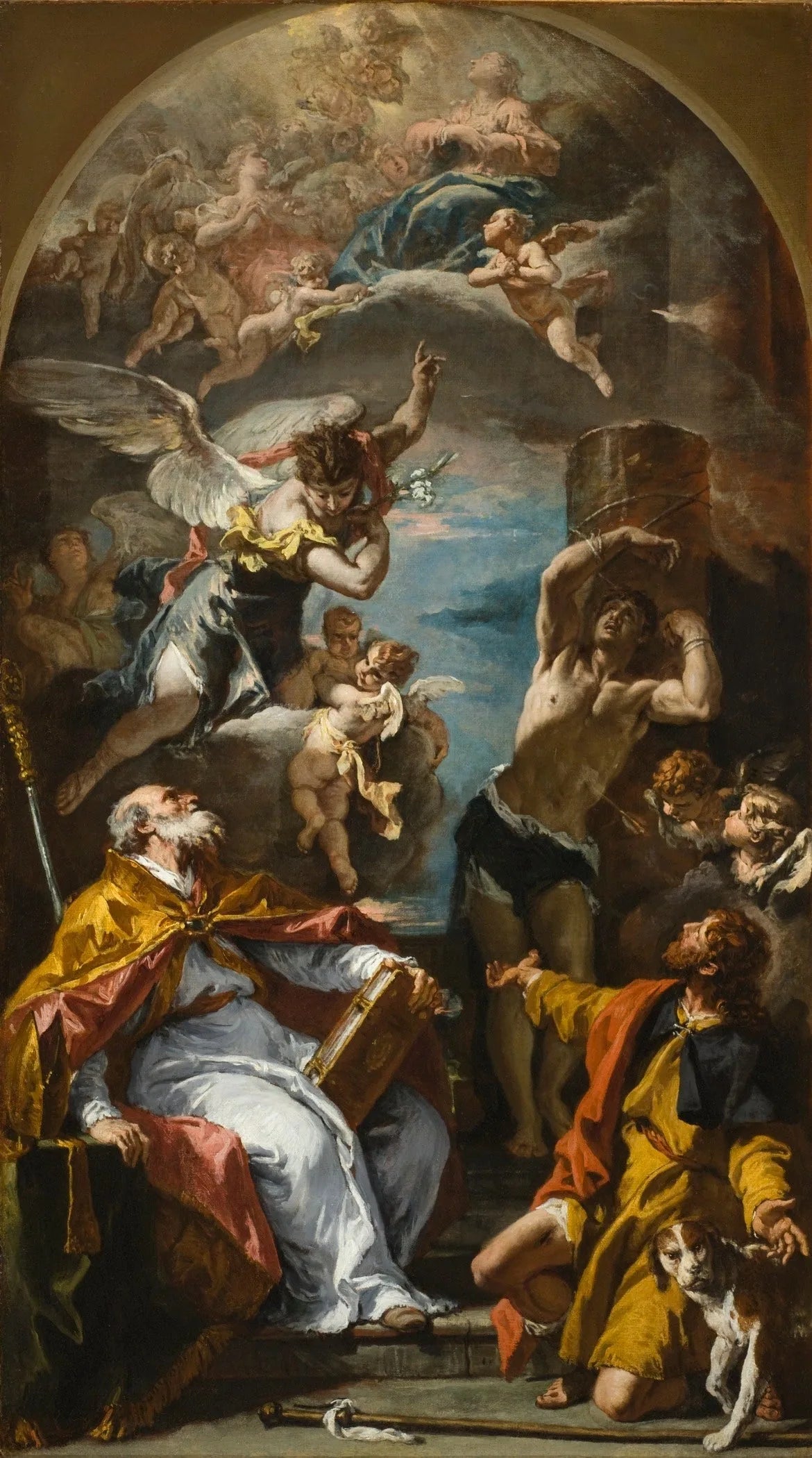 Une Gloire de la Vierge avec l'Archange Gabriel et les Saints Eusèbe, Roch et Sébastien - Sebastiano Ricci image 1 reproduction de peinture à l’huile