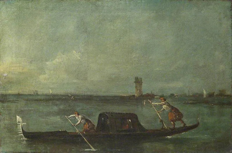 Une gondole sur la lagune près de Mestre - Francesco Guardi image 1 copie de tableau peinte à la main