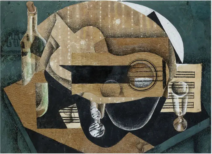 Une guitare, des verres et une bouteille - Juan Gris image 1 tableau peint à l’huile sur toile