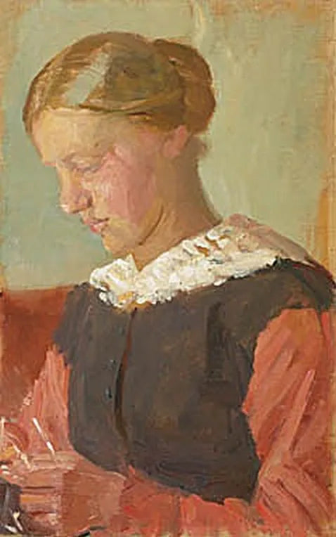 Une jeune femme assise, les cheveux relevés. - Anna Ancher