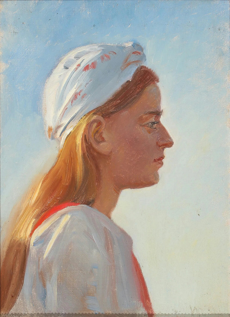Une jeune femme aux cheveux clairs, vue de profil. - Michael Peter Ancher