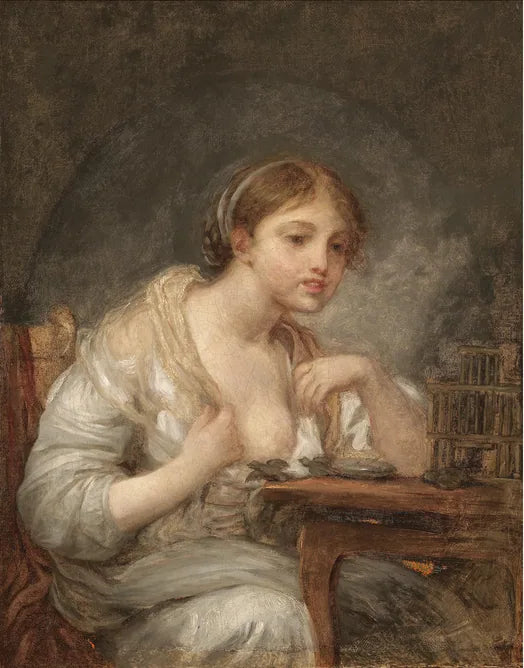 Une jeune femme avec une cage à oiseaux - Jean-Baptiste Greuze image 1 copie de tableau peinte à la main