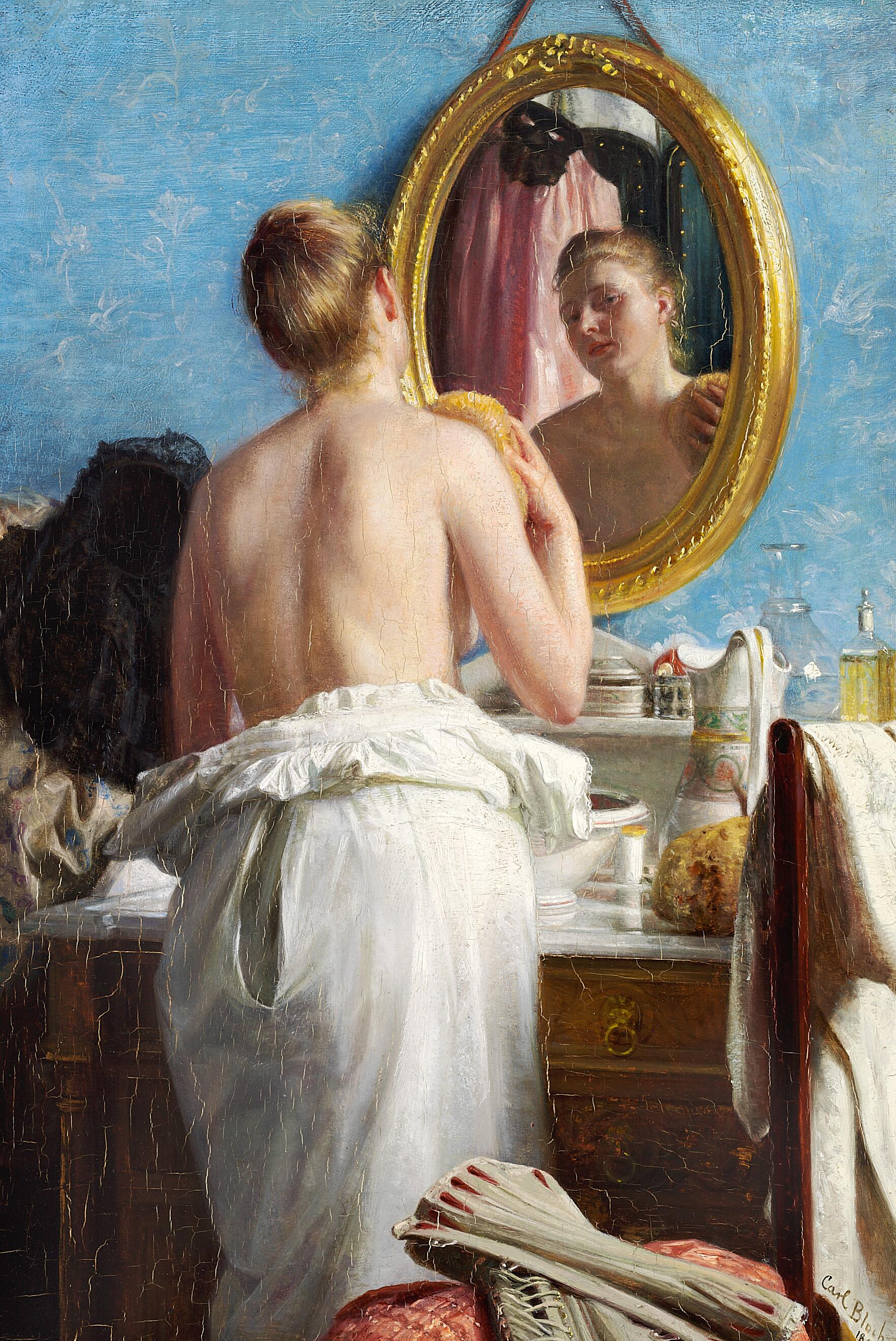 Une jeune femme se lave avant un carnaval. - Carl Heinrich Bloch image 1 reproduction d’œuvre d’art à l’huile