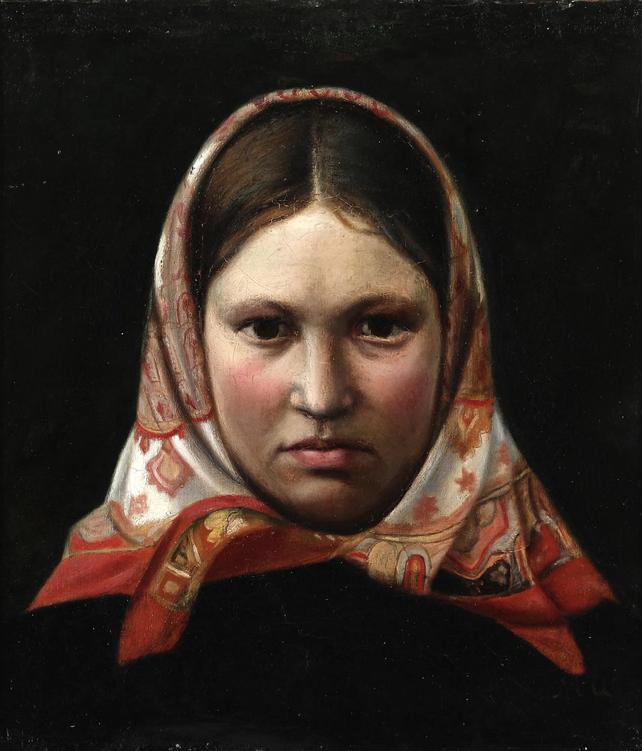 Une jeune fille avec un foulard autour de la tête. - Michael Peter Ancher