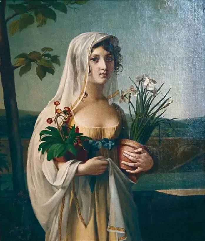 Une jeune fille portant deux pots de fleurs - Marie-Guillemine Benoist image 1 reproduction artisanale de tableau