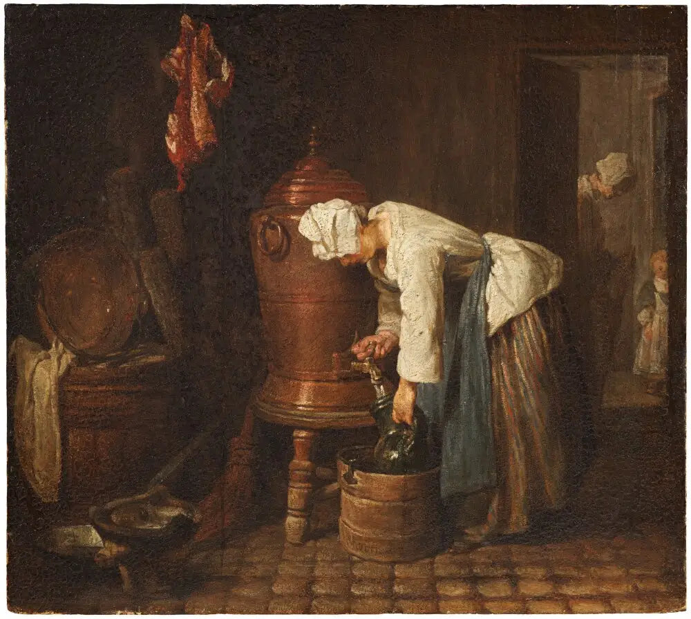 Une jeune fille tirant de l'eau à une fontaine - Jean Siméon Chardin image 1 reproduction de peinture à l’huile