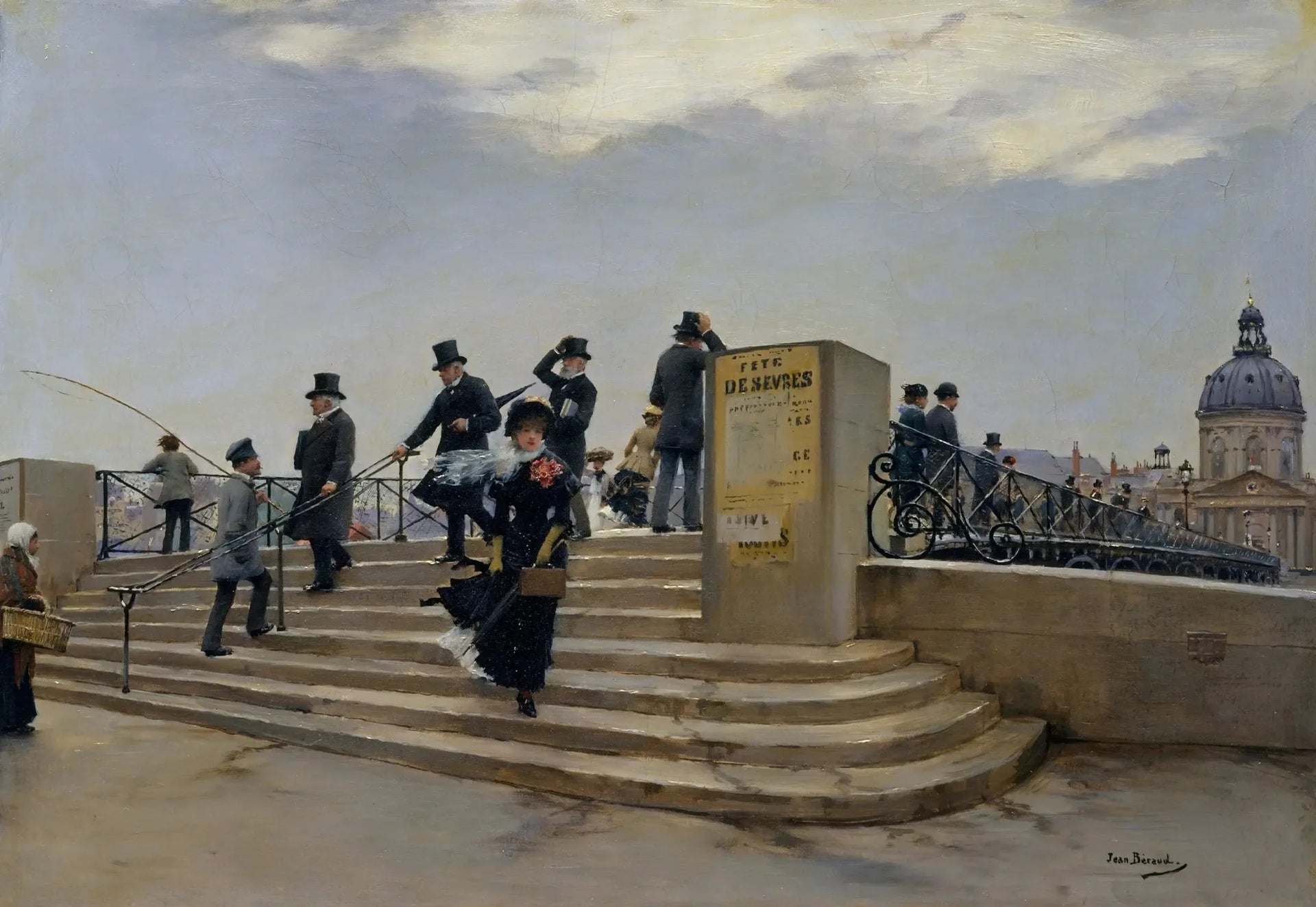 Une journée venteuse sur le Pont des Arts - Jean Béraud image 1 reproduction artisanale de tableau
