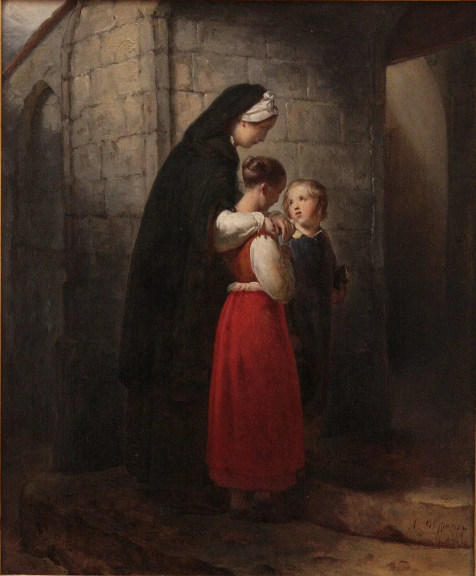 Une mère convalescente allant à l'église, appuyée sur ses deux enfants - Ary Scheffer image 1 reproduction réalisée par Alpha Reproduction