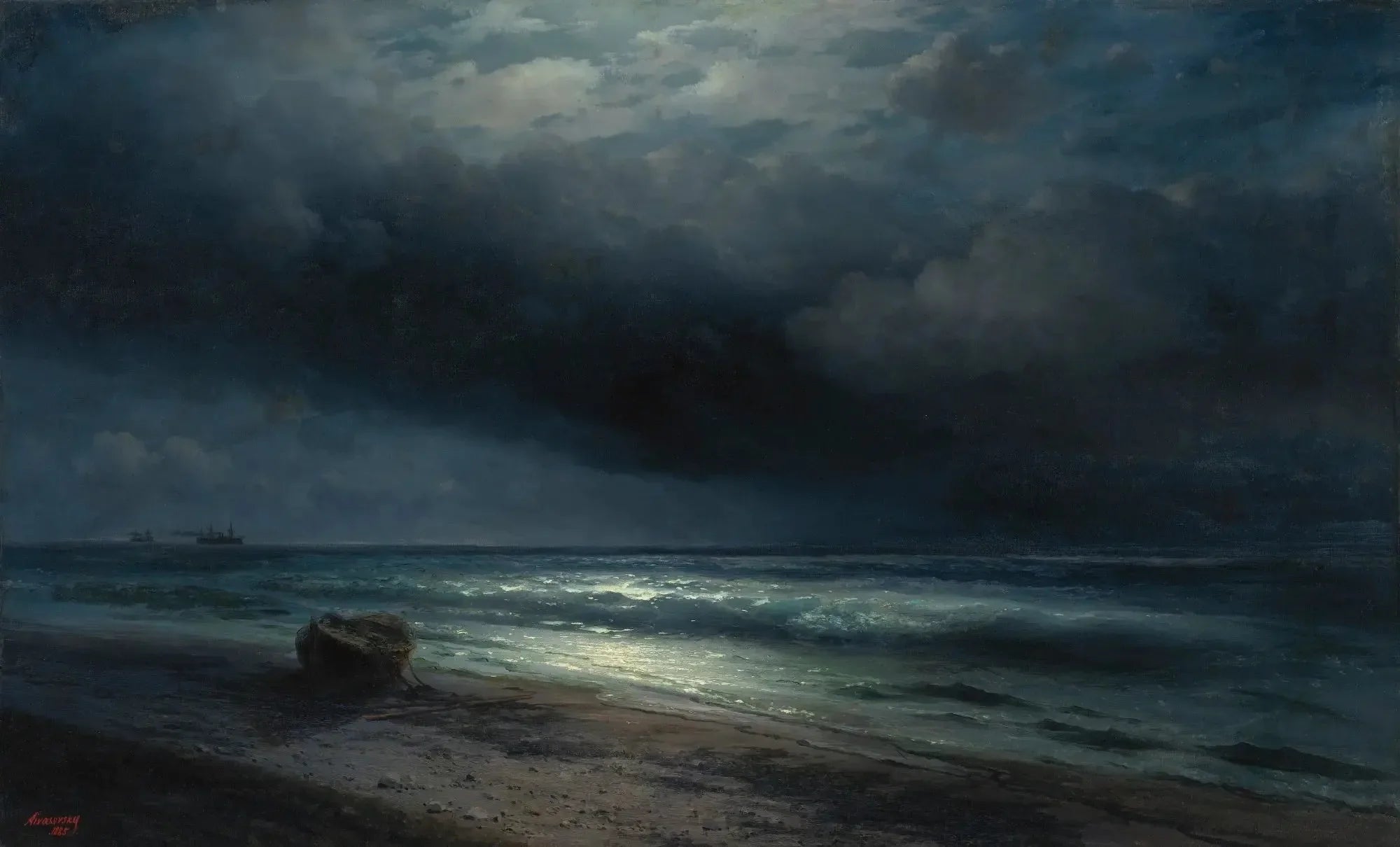 Une nuit au clair de lune en mer - Ivan Aïvazovski image 1 copie de tableau peinte à la main