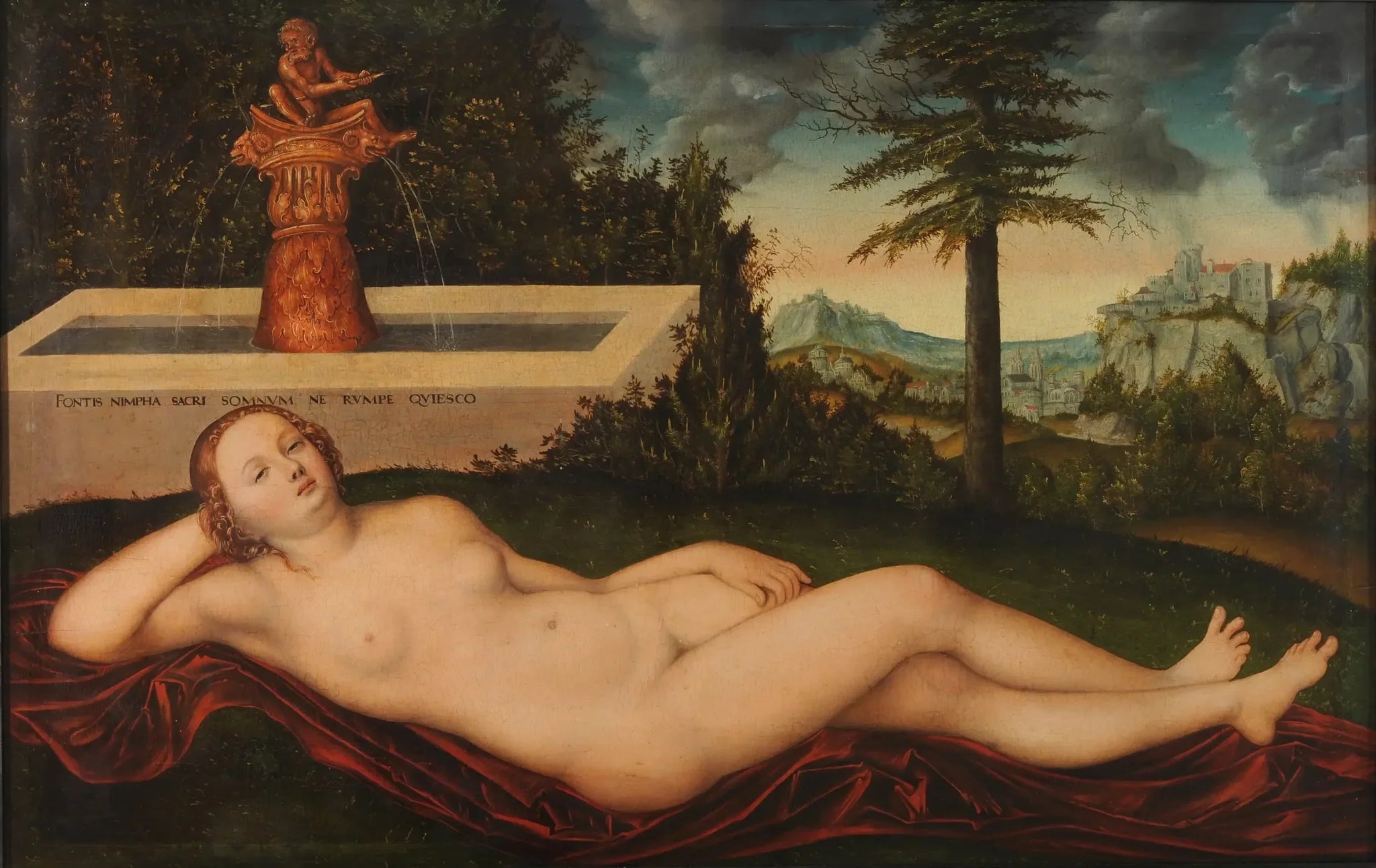 Une nymphe à une fontaine - Lucas Cranach the Elder image 1 copie de tableau peinte à la main