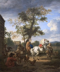 Une partie de chasse dans le parc d'une maison de campagne - Adriaen van de Velde image 1 reproduction de peinture à l’huile