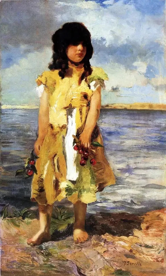 Une petite gitane avec des cerises (Une fille sur la plage). - Joaquín Sorolla