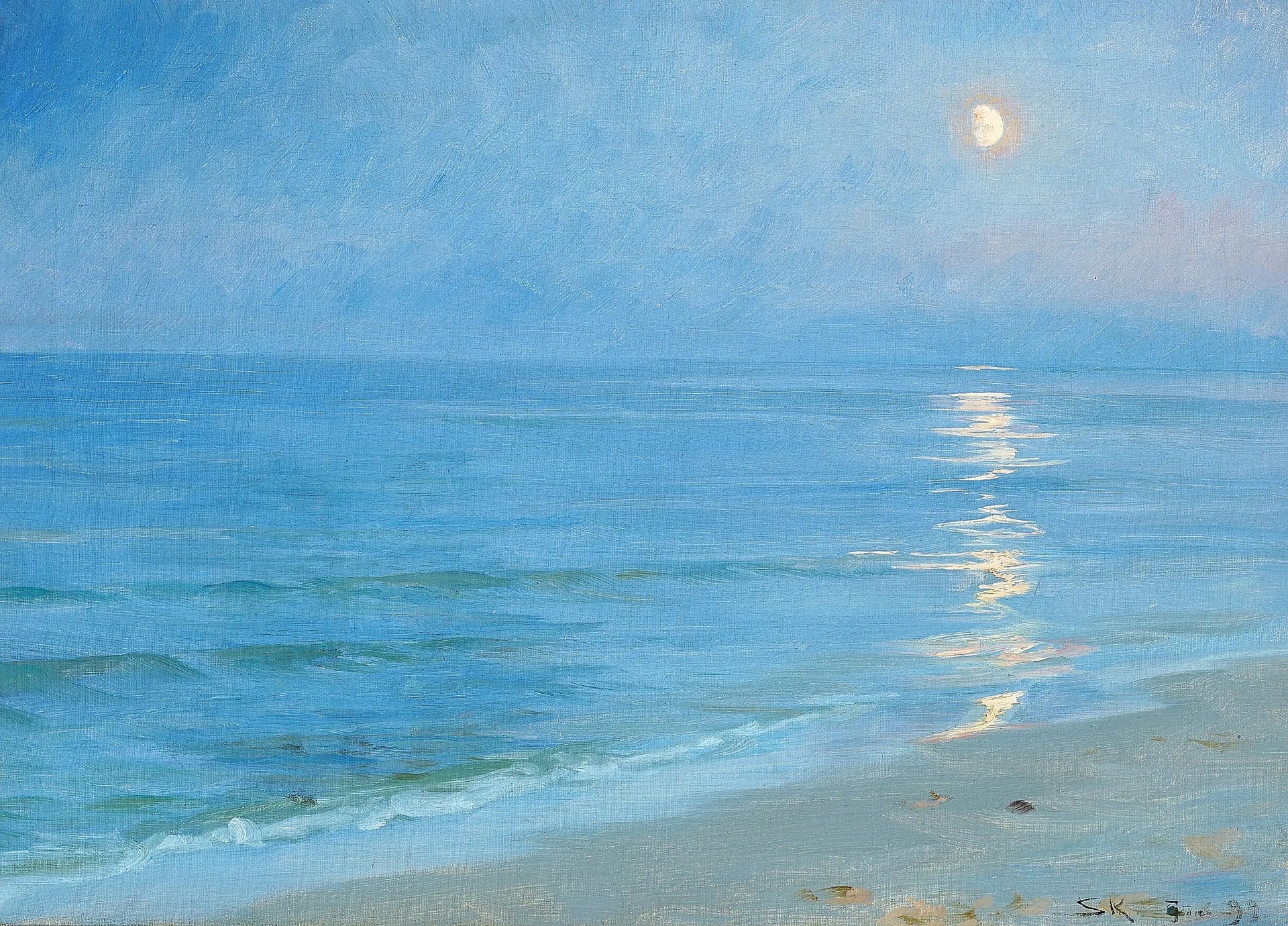 Une plage de Skagen au clair de lune - Peder Severin Krøyer image 1 copie de tableau peinte à la main