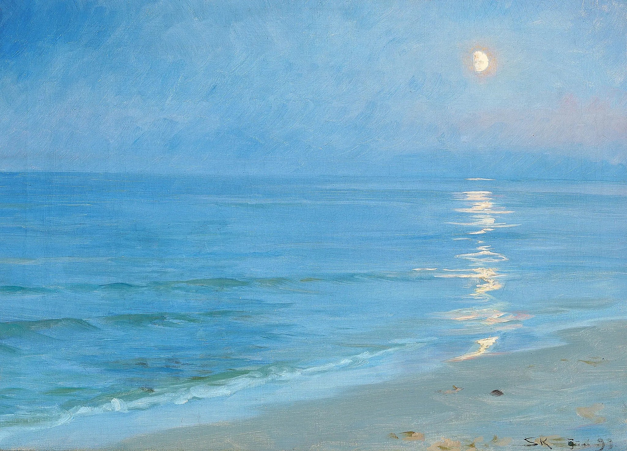 Une plage de Skagen au clair de lune - Peder Severin Krøyer image 1 copie de tableau peinte à la main