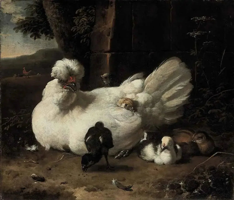 Une poule avec des poussins dans un paysage - Melchior de Hondecoeter