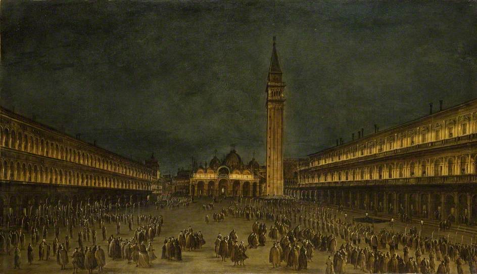 Une procession nocturne sur la place Saint-Marc - Francesco Guardi image 1 reproduction de peinture à l’huile